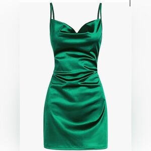 Emerald Cocktail Spaghetti Satin dress
